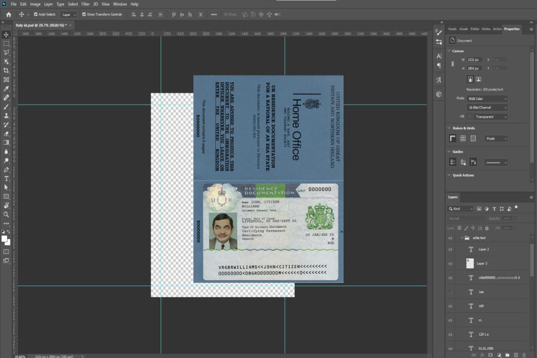 Documents de résidence au Royaume-Uni 2 modèles PSD (également avec aspect passeport) template